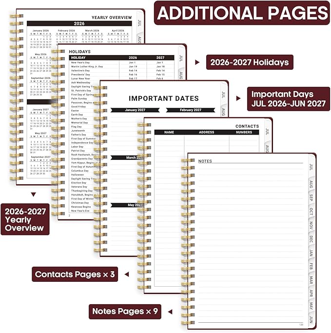 8.5" x 11" Academic Planner 2026-2027, Weekly & Monthly Calendar Planner Book, July 2026 – June 2027, Large Hardcover Organizer with Tabs, Perfect for Teachers, Students, Women & Men – A4, Burgundy