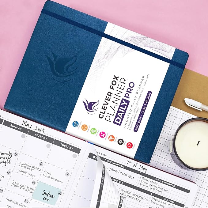 Clever Fox Planner Daily PRO - 8.5 x 11" A4 Size Daily Life Planner and Gratitude Journal to Increase Productivity, Time Management and Hit Your Goals - Undated - Lasts 3 Months (Mystic Blue)