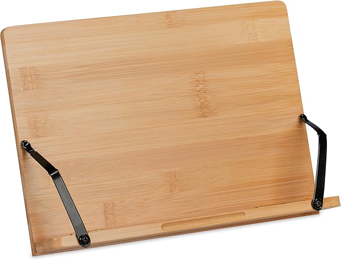 Relaxdays Bamboo Reading Stand 4 Tilt Angles Folding Book Shelf H x W 19 x 28 cm for Books & Tablets Natural