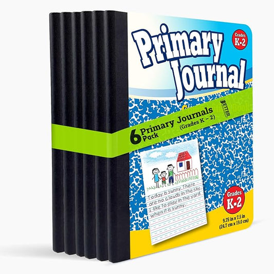 Better Office Products Primary Journal, Hardcover, Primary Composition Book Notebook - Grades K-2, 100 Sheet, One Subject, 9.75" x 7.5", Blue Cover-6 Pack