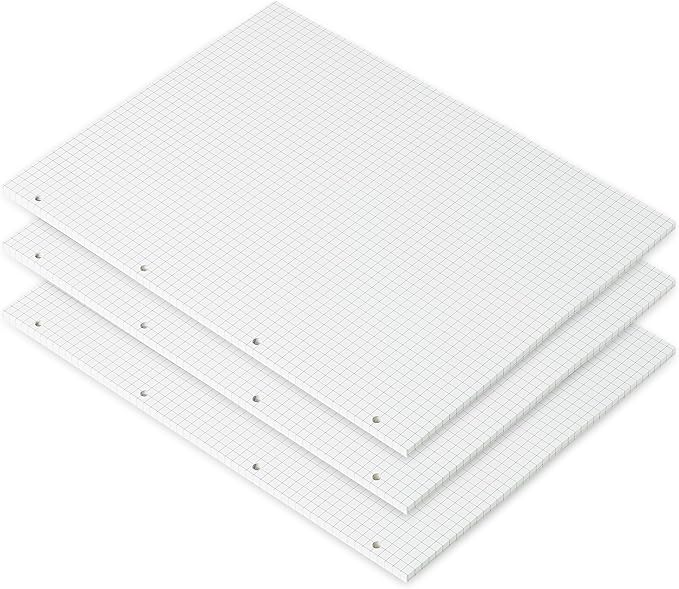 A4 Grid Paper 290x210mm - 135 Sheets 5mm Graph Paper Refill - 4-Hole Punch for A4 4-Ring Binders & Lever Arch Files - 100GSM for Notes, Technical Drawing & Bullet Journals