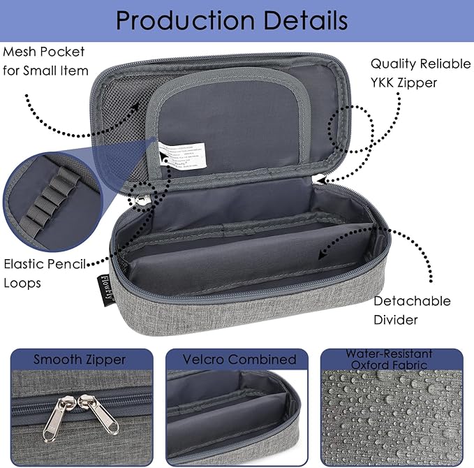 FlowFly Large Capacity Pencil Case for Kids, Boys & Girls – Zippered Multi-Functional Pen Pouch, Soft & Portable Pencil Bag for School, Teens, Students, Grey