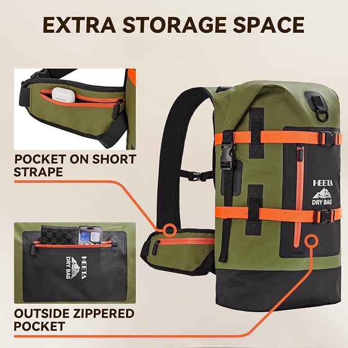 HEETA Dry Bags Waterproof Backpack 40L for Men & Women, Roll Top Heavy Duty | Cushioned Hiking Backpack, for Kayaking Boating Paddle Boarding Fishing Travel Camping Beach Vacation Cruise Ship Essentials