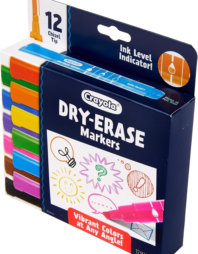 Crayola Take Note Dry Erase Markers for School (12ct) Essential Easter Basket Stuffers, Chisel Tip Whiteboard Markers, Spring Craft Supplies for Teachers, Low Odor (Pack of 2)