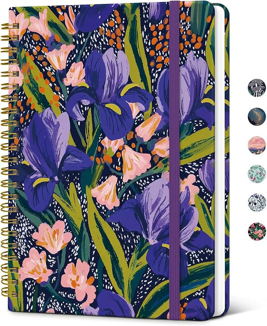 Taja Lined Spiral Journal Notebook for Women, Pretty College Ruled Notebook for Work & Note Taking, A5 Hardcover Journal for Writing, Cute Aesthetic 140 Pages, Petal Rhythm