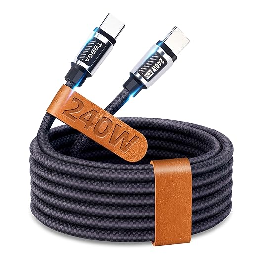 TBBGA 240W USB C to USB C Cable，5FT Nylon Braided Type C Fast Charging Cable for iPhone 16/16 Plus/16 Pro/16 Pro Max/15, MacBook Pro, iPad Pro,for Galaxy S25/S24，Switch, Pixel(Black)