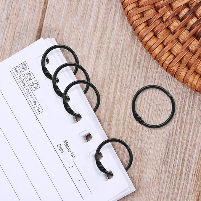 30 Pcs Binder Rings Assorted Sizes (1/2", 3/4", 1", 1-1/4", 1-1/2", 2"), Loose Leaf Binder Book Rings, Metal Index Card Rings Binder Clip Rings for Flash Cards, Key Rings, Index Cards (Black)