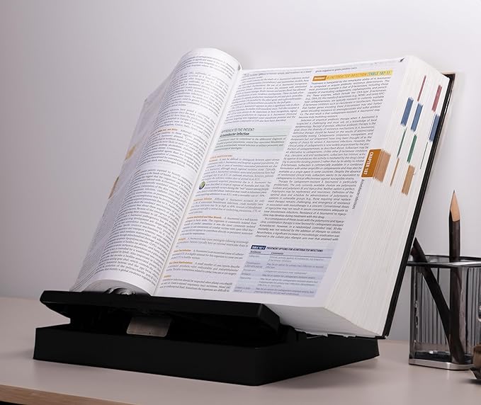 Book Stand with Storage — Adjustable Reading Stand for College Students, Portable Foldable Desk Book Holder for Textbooks, Tablets & Cookbooks, Ergonomic 60° Angle, Lightweight 1.6 lb