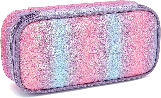 FlowFly Large Capacity Pencil Case for Kids, Boys & Girls – Zippered Multi-Functional Pen Pouch, Soft & Portable Pencil Bag for School, Teens, Students, Purple#Glitter