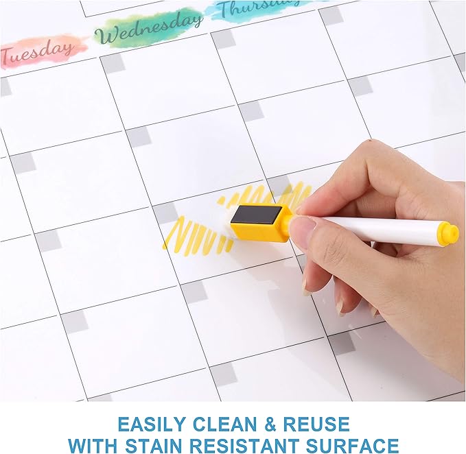 Dry Erase Magnetic Calendar for Refrigerator - 15"x 11.5" Monthly Calendar Whiteboard + 9" x 7" Weekly Planning Board, Fridge Calendar Magnet