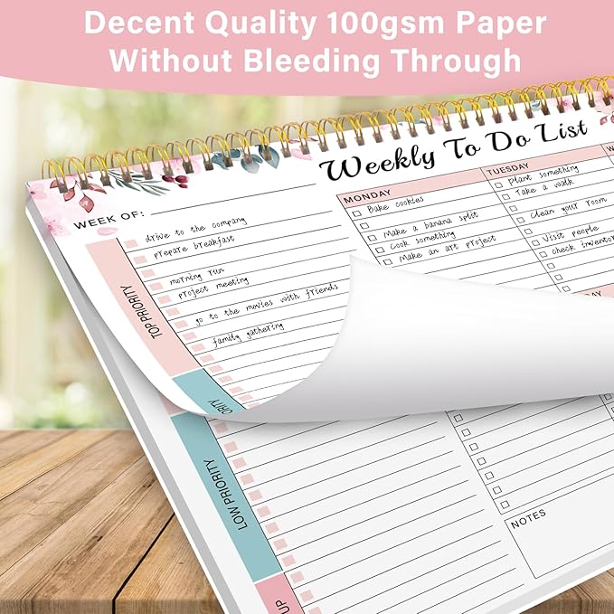 Weekly To Do List Notepad with 52 Undated Sheets（8.5"×11"）- Weekly Desk Planner Pad with Spiral Binding for Women & Man, Office, School and Home Personal Organizer