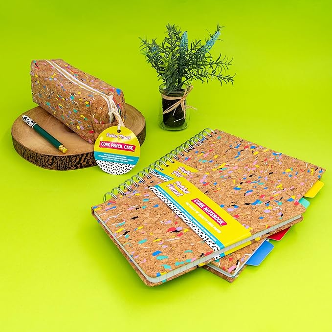 Pukka Pad, Pukka Planet Cork B5 Multi-Subject Notebook – Wire Bound Project Book with 200 Pages, 100 Sheets of FSC Recycled 8mm Lined Paper & Tabbed Dividers for Home, School, & Office, 10.12 x 7.3in