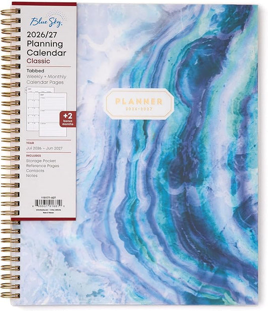 Blue Sky 2026-2027 Weekly and Monthly Academic Year Planner Calendar, July 2026 - June 2027, 8.5" x 11", Flexible Cover, Wirebound, Laminated Tabs, Storage Pocket, Gemma