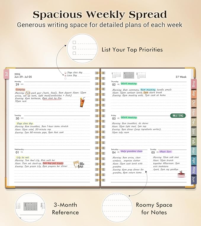 Academic Planner 2026-2027, Hardcover Weekly and Monthly Calendar Planner from July 2026 - June 2027, 8.5" x 11" A4 Large Daily Agenda with Tabs, College School Organizer for Student Teacher, Boho Sun & Moon