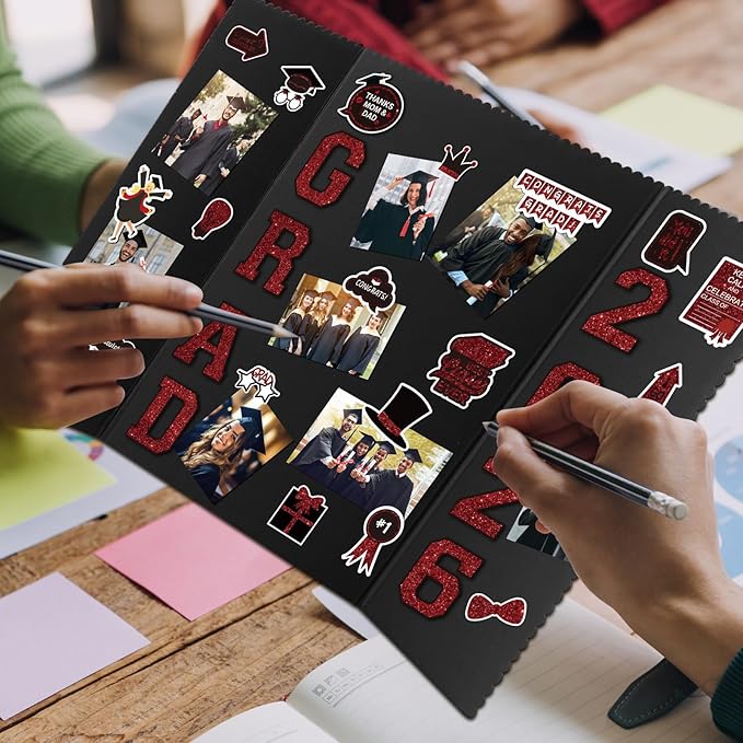 MiniInflat 4 Set 2026 Graduation Picture Trifold Poster Board Double-Sided Foldable Photo Display Board Graduation Decoration for Class of 2026 High School College DIY Craft(Burgundy,24 x 16 Inches)