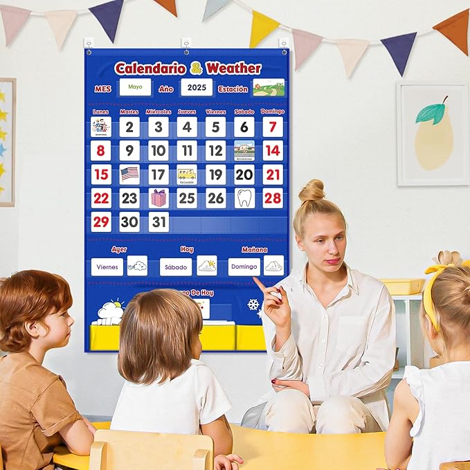 Spanish Calendar and Weather Pocket Chart, Classroom Organized Chart, 140 Pieces (Spanish)