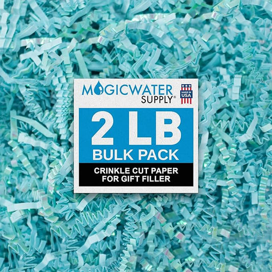 MagicWater Iridescent Crinkle Cut Paper for Gift Baskets - 2LB Diamond Pastel Blue - Perfect for Shredded Paper Filler, Basket Filler, Gift Boxes, Bridesmaid Gifts, Halloween Stuffers