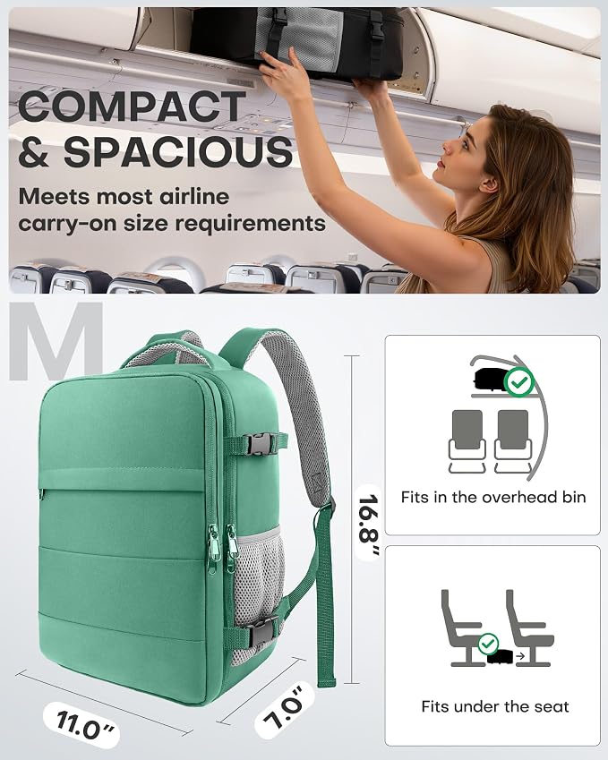 HOTOR Travel Backpack Flight Approved Bag Men Women, Medium Dark Green | TSA Carry on Luggage, 15.6inch Laptop, Casual Daypack Travel Essentials Nurse Bag for Work, Business, Weekender, College