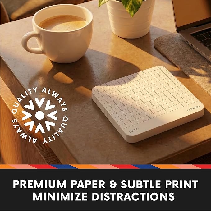 Notsu Graph Grid Sticky Notes 4pk | Premium Thick Paper 120g | Graphing Memo Pads with Date, 3" x 3"