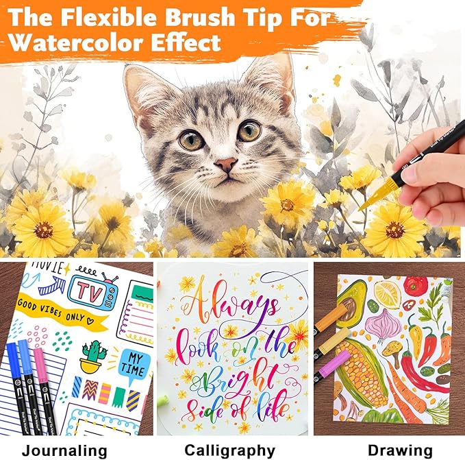 IVSUN Dual Brush Marker Pens,168 Colors Art Markers Set with Fine & Brush Tip for Adult Coloring Book, Bullet Journaling, Drawing, Note Taking, Planner, Hand Lettering, Calligraphy, Art Supplies Kit