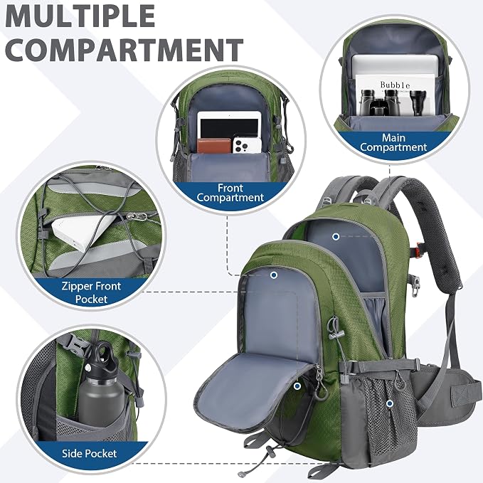 Hiking Backpack 30L Lightweight Travel Daypack Small Day Pack for Men Women Outdoor Camping Backpacking, Army Green