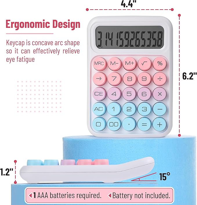 Mr. Pen- Mechanical Switch Calculator, 12 Digit Large LCD Display, Colorful with Big Buttons, Mechanical Switch Calculator for Home, School, Office