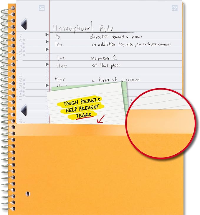 Five Star Spiral Notebook + Study App, 3 Subject, Wide Ruled Paper, 8" x 10-1/2", 150 Sheets, Black (73094)