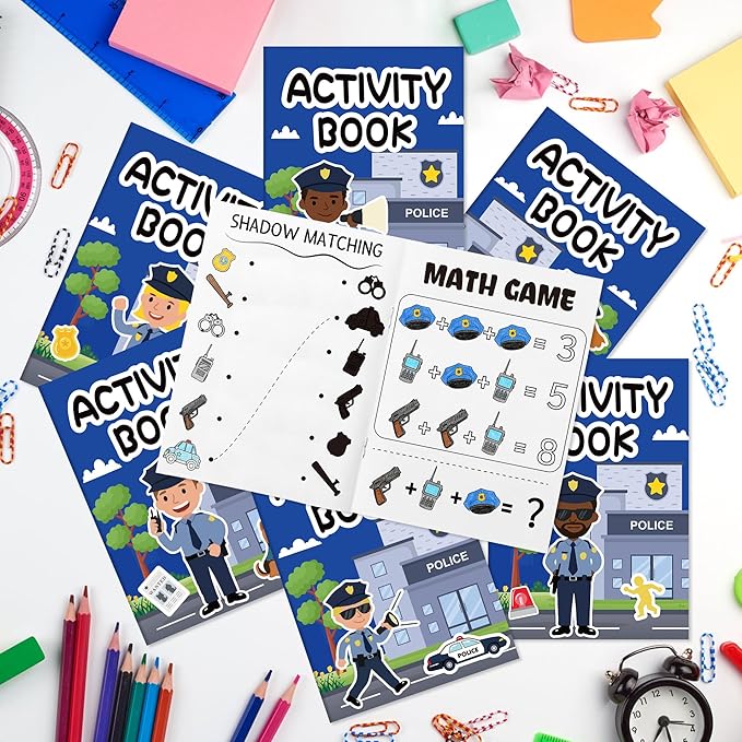 JAPBOR Police Activity Coloring Books - 24PCS Mini Policemen Activities Color Book Bulk for Kids Party Favors, Police Themed Small Colouring Pages for Birthday Gifts Classroom Drawing Painting Games