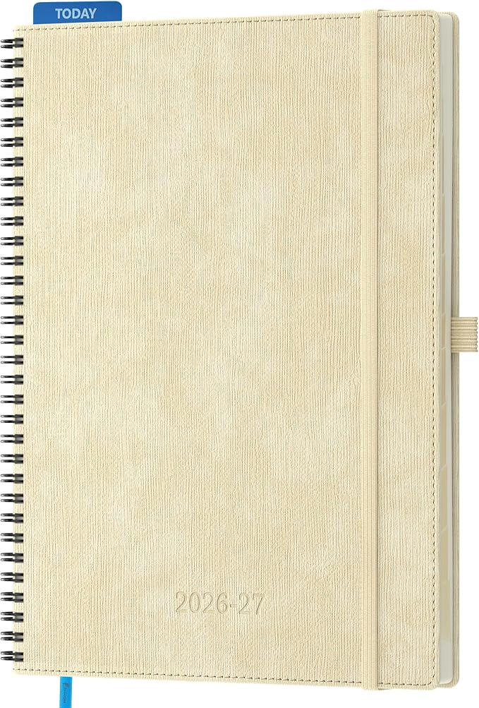 2026-2027 Planner, Daily Weekly Monthly Academic Planner, 18 Months Spiral Bound Agenda, 8.5"x11.5", Vertical Layout, Calendar Planner, Vegan Leather Soft Cover,Beige