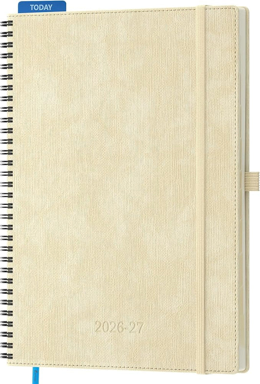 2026-2027 Planner, Daily Weekly Monthly Academic Planner, 18 Months Spiral Bound Agenda, 8.5"x11.5", Vertical Layout, Calendar Planner, Vegan Leather Soft Cover,Beige