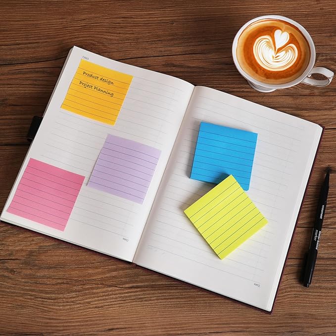 HQCME 9 Pack Lined Sticky Notes 3x3 in Post Sticky Notes with Lines, 9 Multi Colors Ruled Colorful Super Sticking Power Memon Pads, 82 Sheets/Pad