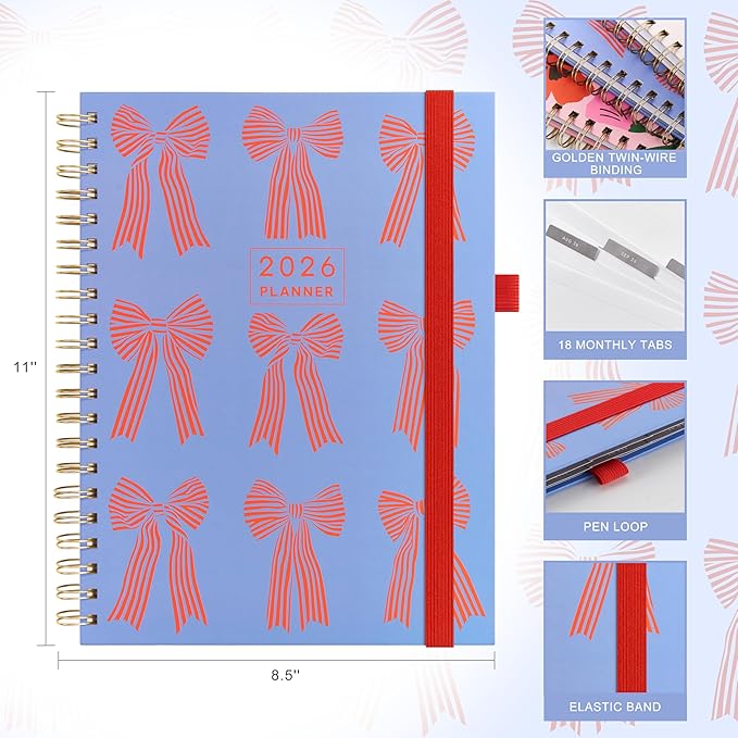 And Per Se 2026 Planner, A4 Size-Daily, Weekly & 18-Monthly Planner, Daily Schedule, Monthly Tabs, 100 GSM Thick Paper(Bowknot Pattern)