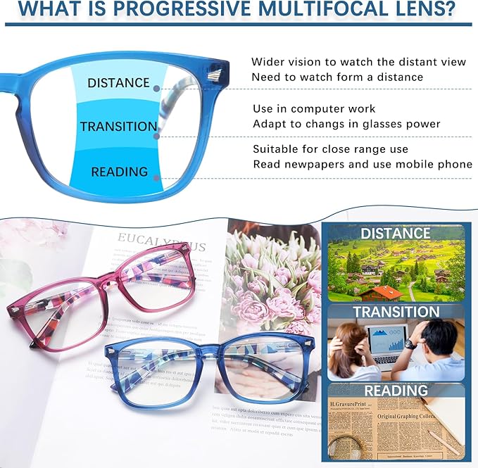 Progressive Multifocus Reading Glasses for Men and Women 4 Pack Computer Blue Light Blocking Multifocus Readers (4 Mix, 2.75, Diopters)