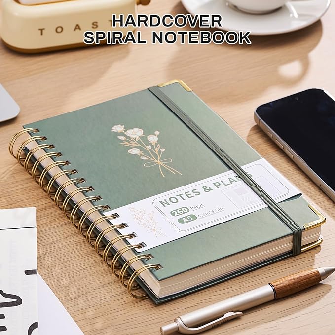 Ovesmusl Undated Daily Planner - 126 Days Hourly Schedule & To Do List - A5 Hardcover Spiral Notebook planner with stickers, Metal Corner Protectors & Back Pocket for Work & School, Bouquet