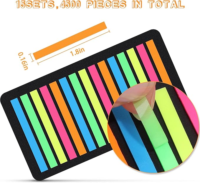 Zonon 4500 Pcs Removable Highlighter Tapes Text Highlighter Strips Transparent Sticky Note Tabs Neon Page Marker Index Tabs for Book Annotating Bible Study Aesthetic Office School Supplies