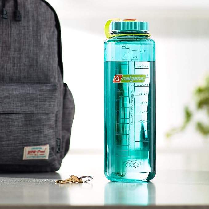 Nalgene 48 oz Wide Mouth Silo Water Bottle, Cerulean | BPA-Free, Durable & Lightweight, Leak Proof, Dishwasher Safe, Large Reusable Plastic Bottle for Hiking, Gym, Work & Travel
