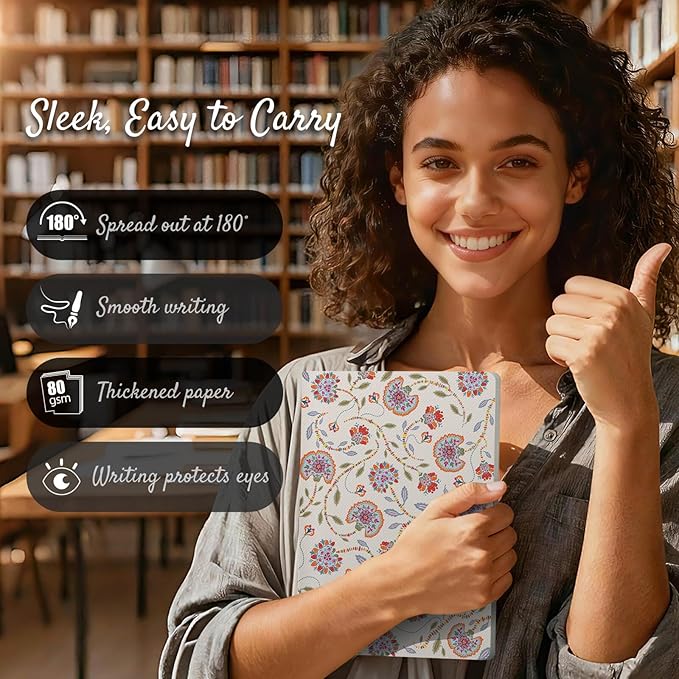Stitched Composition Notebooks 2-Pack with Unique Art Designed Cover, A5 Lined Diary (8.2"L*5.5"W), Lay Flat Design, Thicked Paper Writes Smoothly for School and Office (Bohemian)