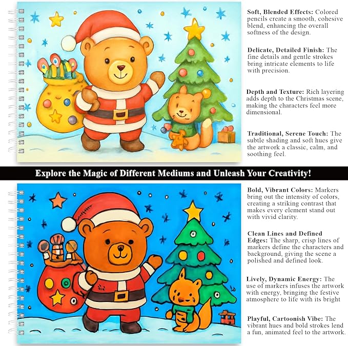 Fuxi Christmas Coloring Books for Ages 8-12, 60 Sheets (73lb/120gsm) Blank Sketchbook + 50 Designs Blank Coloring Book, Coloring Supplies & Art Supplies.