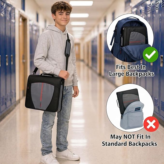 Case-it Mighty Zip Tab School Zipper Binder | 3-Inch O-Rings, 600-Sheet Capacity, 5-Subject Expanding File Folder, Multiple Pockets & Storage Organizer, Shoulder Strap | D-146 Midnight Blue