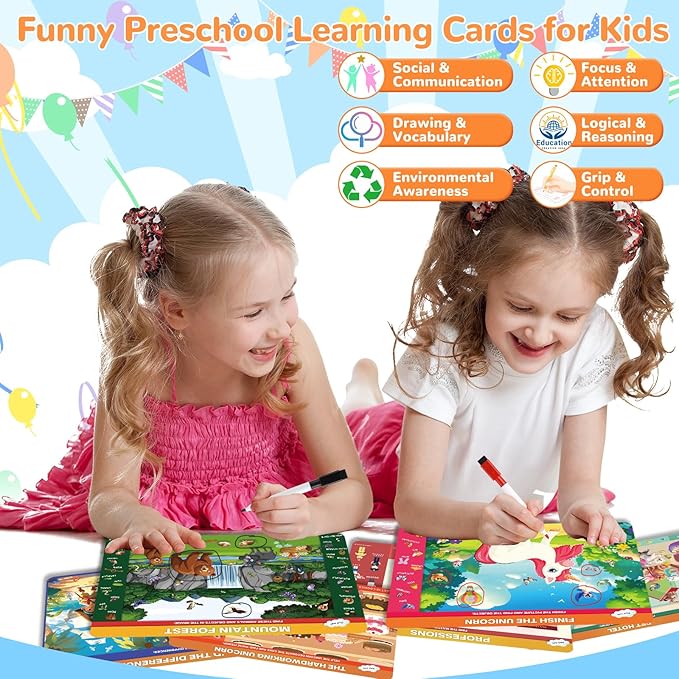 Search and Find Books for Kids 3-5, Reusable Preschool Learning Activities, Perfect Road Trip Essentials, Educational Toys, 28 PCS Busy Books for 3 4 5 6 Year Old Boys Girl Christmas Birthday Gifts