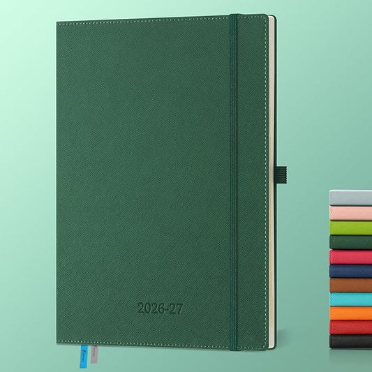 Weekly Monthly 2026-2027 Planner (July 26-Dec 27),11.5"x8.5",18 Months Agenda Plan with Month Tabs & Pocket,Expenses/Note Pages, Academic Calendar with Vegan Leather Cover,Green