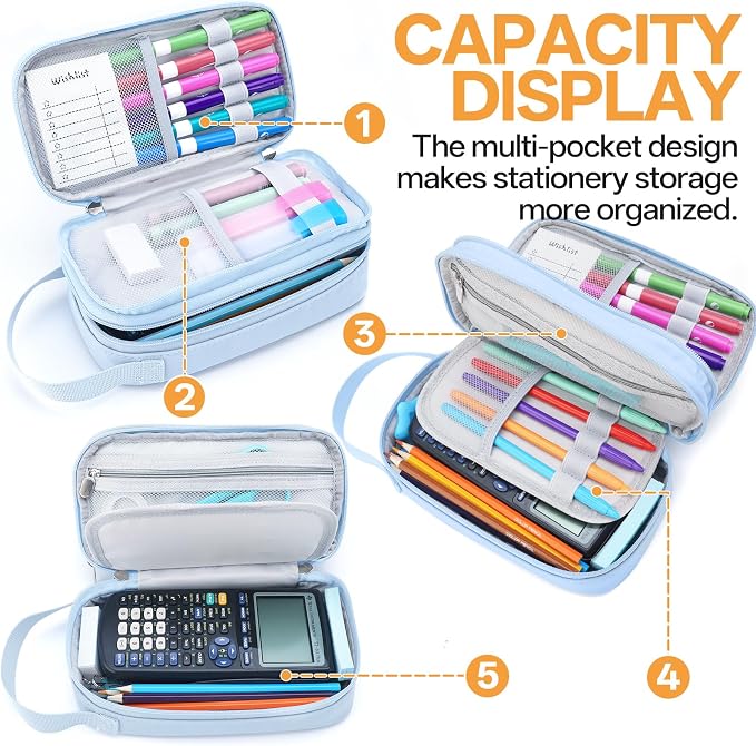 Pencil Case Large, High Capacity Canvas Big Pencil Pouch Organizer Holder | 5 Compartments Pockets Sturdy Zipper, Cute Pencil Case for School Office Student Teen