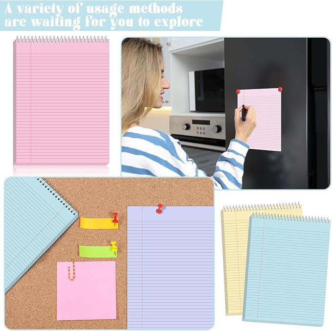 gisgfim 6 Pcs Pastel Top Bound Spiral Notebooks 8.5" x 11" College Ruled Aesthetic Legal Pad Top Spiral Steno Pads Colored Paper Assorted Covers Spiral Notebook for Writing School Office Supplies