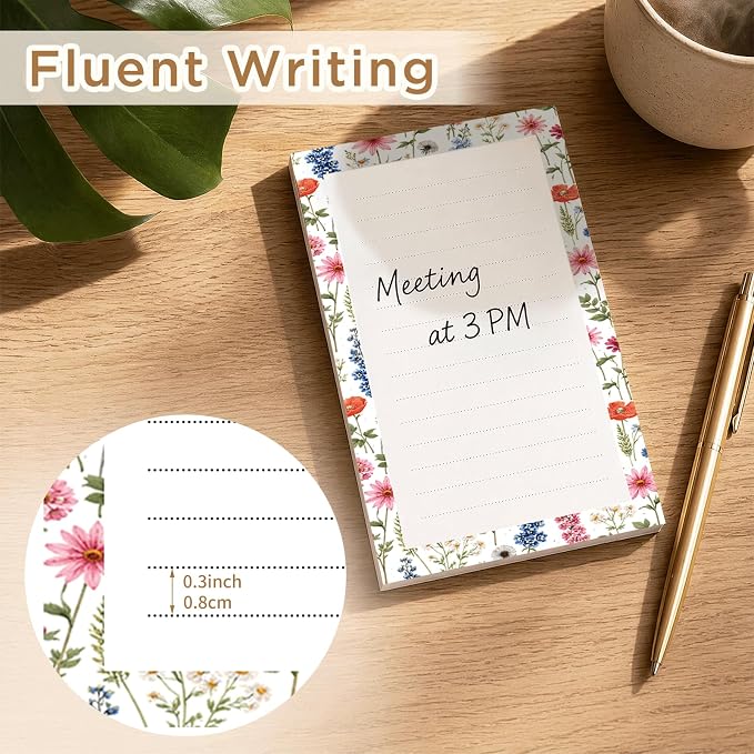 Lined Sticky Notes 4x6 in, 2 Pack Large Cute Notepads with Lines, Bright Post Memo Note Pads Big Rectangular Sticky Notes for Office Watercolor Boho Flower