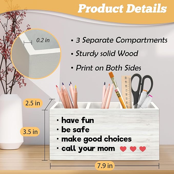 Funny Call Your Mom Pen Holder Organizer for Desk Accessories, Back to School Gifts, Gifts for College Freshman Students Wooden Box Sign Desk Decorations for Classroom College Dorm Decor