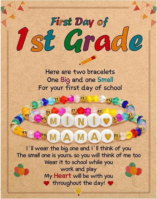 BAYLAY Back to School Bracelet - First Day of School Preschool/Kindergarten/1st Grade/2nd Grade/Back to School Stuff Gifts Supplies Mommy and Me Mommy Daughter Bracelets Heart Beaded Bracelets Gifts