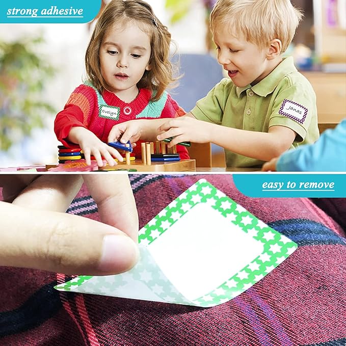 Plain Name Tags Stickers Colorful Star Border All Purpose Labels - 200 Stickers, Strong Adhesive (3.5 x 2.25 inch)