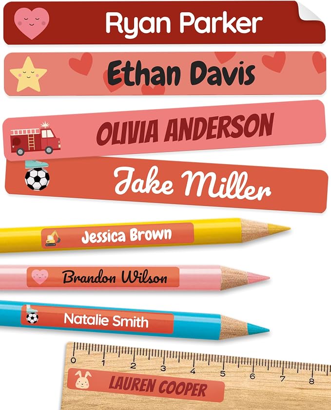 Personalized Kids Name Labels for Pencils Red [150pcs] - Waterproof Name Stickers for School & Daycare - Pencil Custom Name Stickers - Children Name Stick On Labels for Pens (2.0”x0.3”)