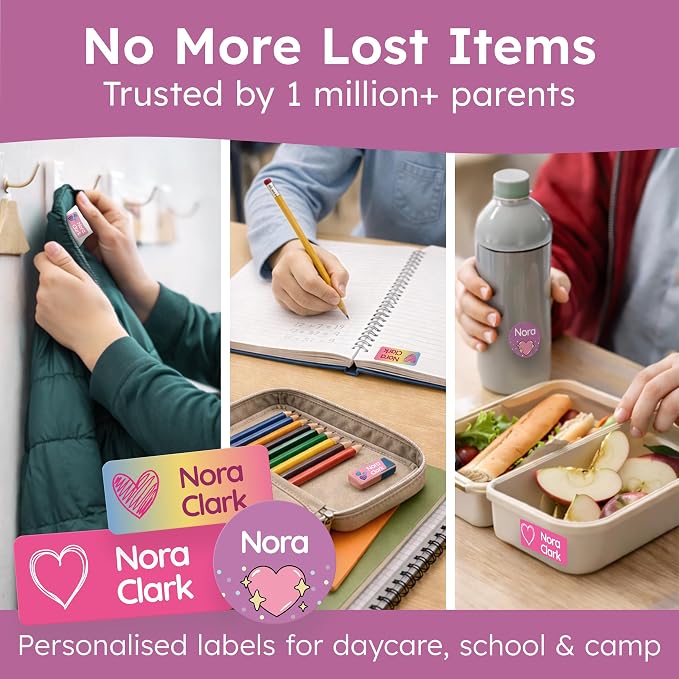 Personalized Daycare Name Labels for Kids [210pcs, Forever] - Waterproof Name Stickers for School, Baby Bottles & Clothing - Custom Name Stickers - Washable Stick On Labels (Various Sizes)