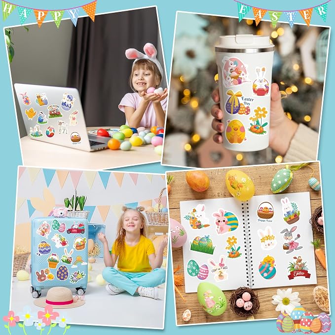 OHOME Easter Stickers | 120 PCS Egg Bunny Stickers for Kids -Easter Egg Stuffers - Vinyl Easter Games Crafts Activities Party Favors Basket Stuffers - Kids Gifts for Boys Girls